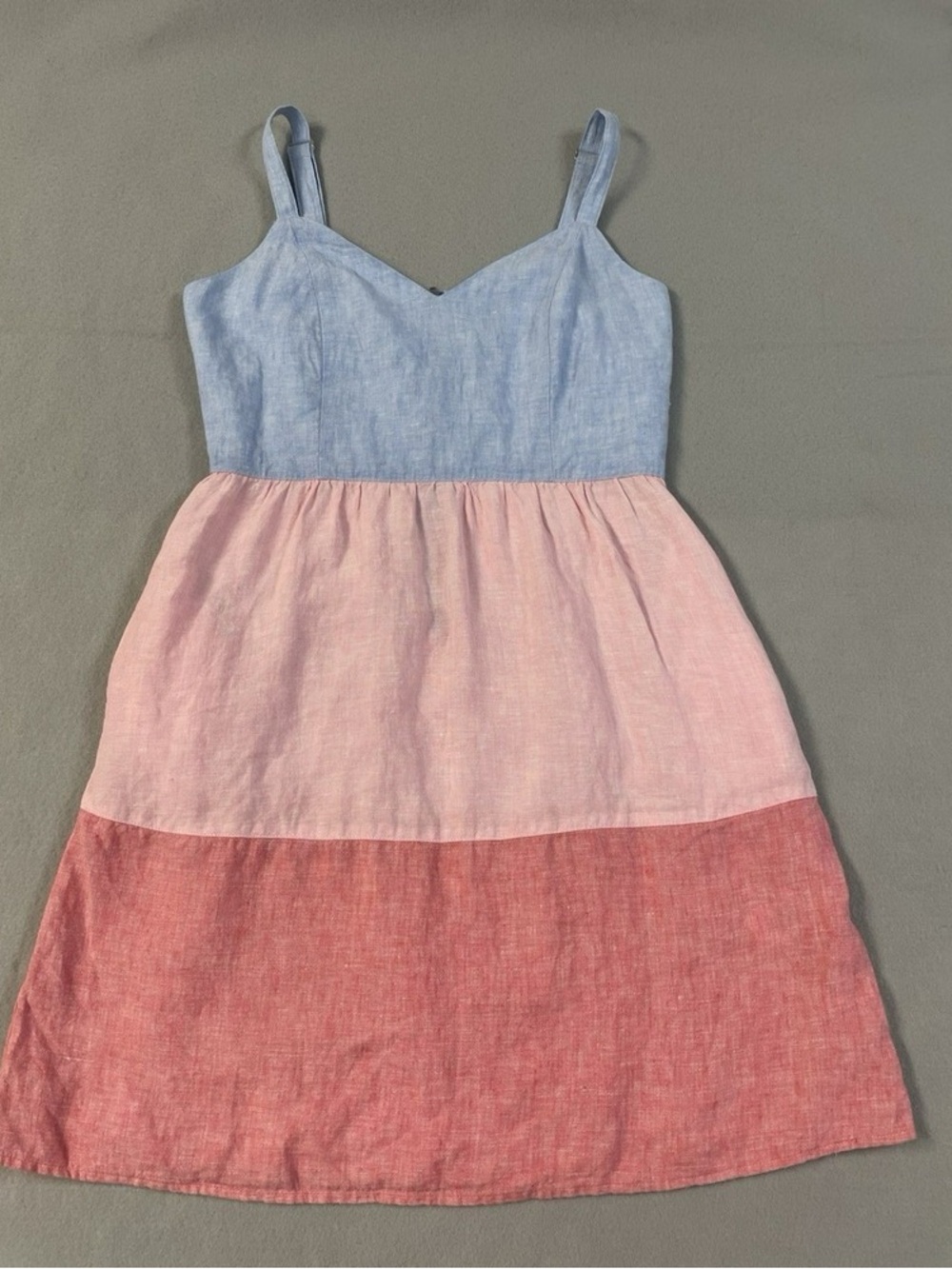 Girls Colorblock Linen Dress - Blue, Light Pink & Rose